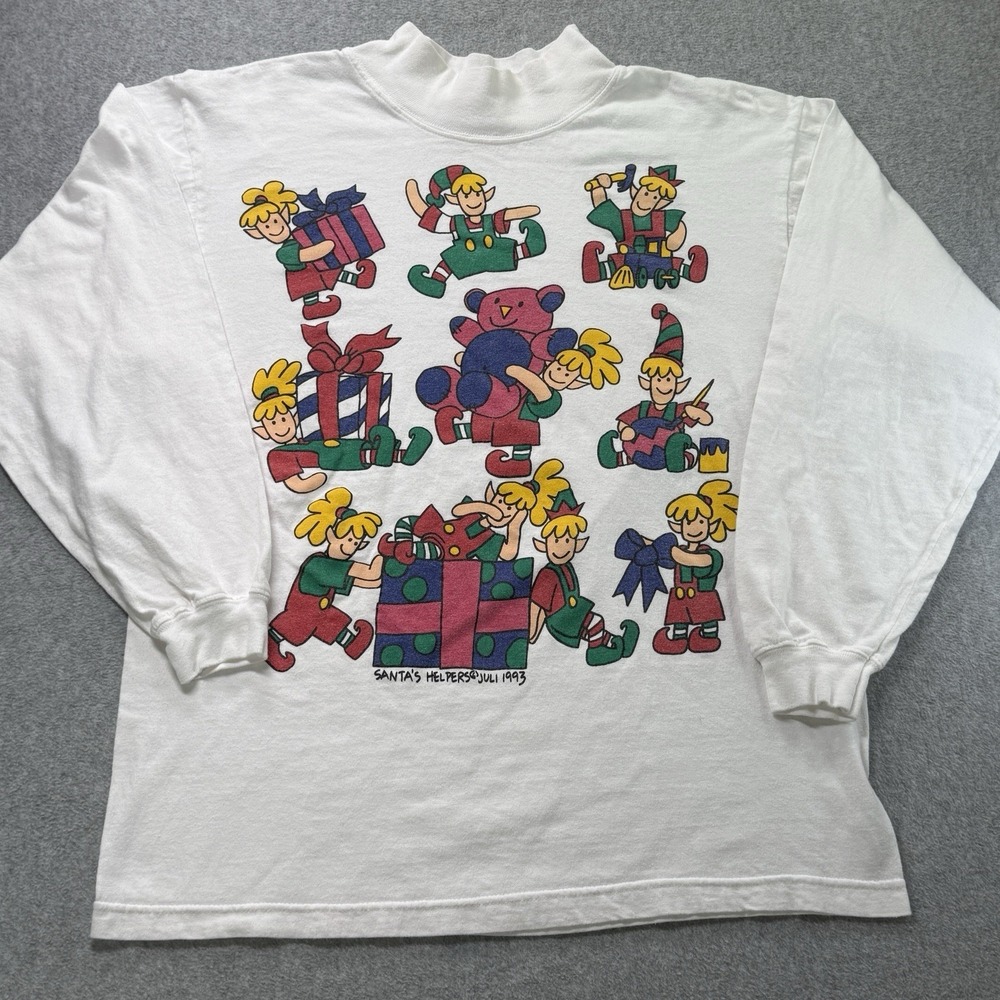 Ugly Christmas Shirt‎ 1993 Juli Santa's Helpers Elves Graphic Holiday M Vintage - Picture 2 of 11